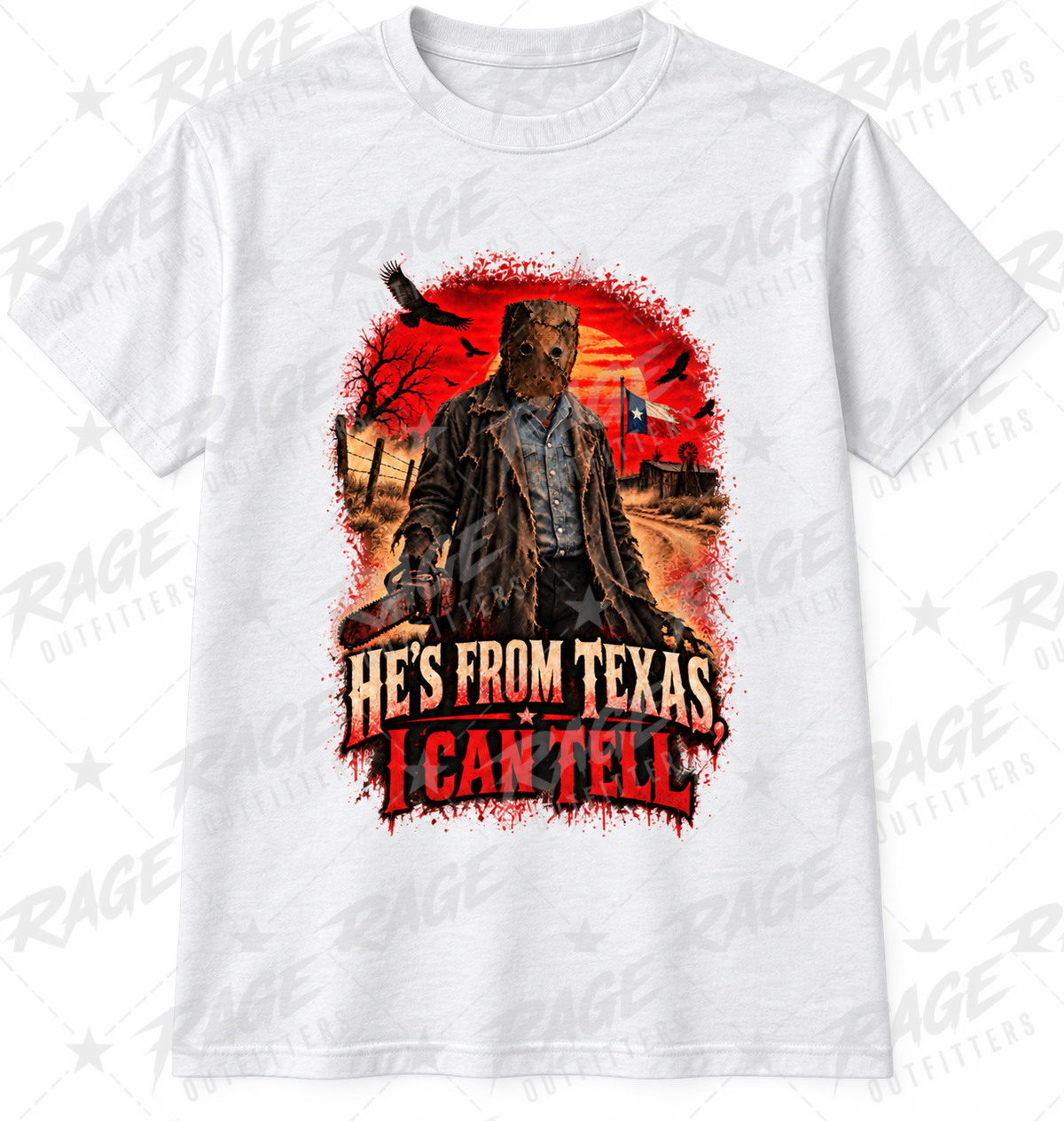 He’s From Texas Halloween graphic T-shirt in White by Rage Outfitters